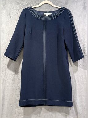 Boden Alda Shift Dress Navy Blue Pockets Relaxed Fit‎ 3/4 Sleeve Women’s Size 6R